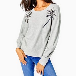 Lilly Pulitzer Embellished Tippie Sweatshirt Heathered Seaside Gray Large NWT